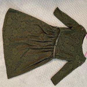 Tahari, Arthur S. Levine olive green belted lace dressy dress